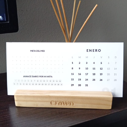 Habit Tracker de escritorio y Seguimiento de metas 2025 con base de pino Crawn